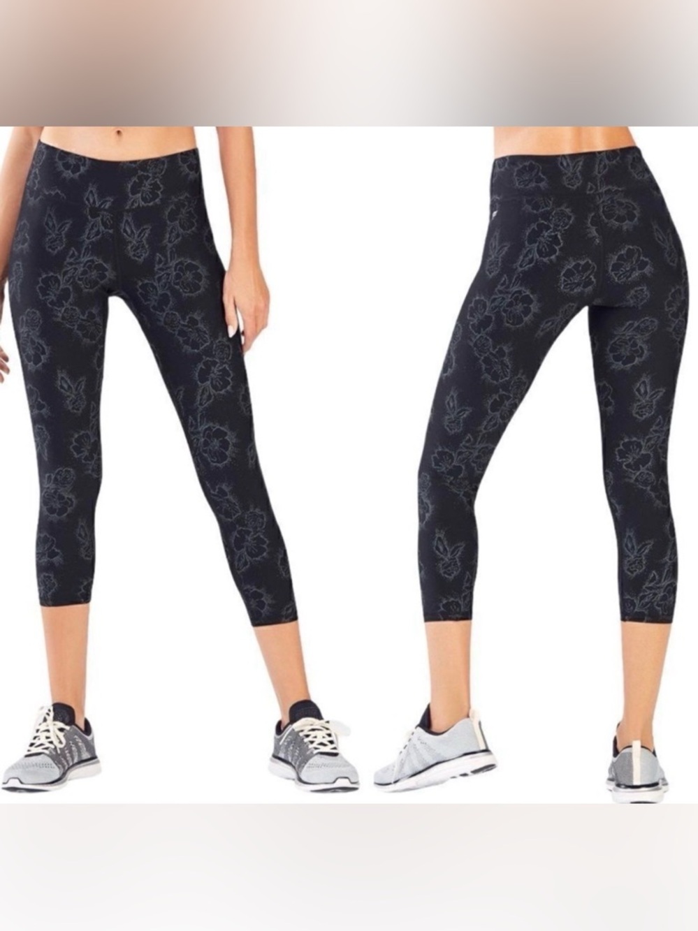 Fabletics Define PowerHold High-Waisted 7/8 Black Outlined Floral Leggings, L